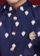 Navy Blue Thread Work Indowestern For Mens